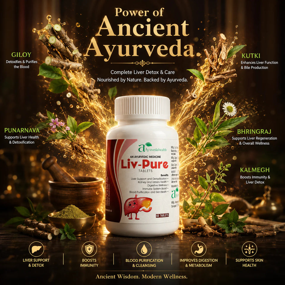 Ayurveda Health Liv-Pure Tablets | Ayurvedic Herbal Wellness Supplement with Giloy, Kalmegh & Bhringraj | 60 Tablets