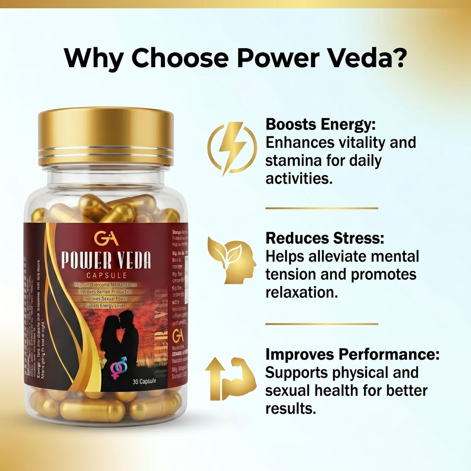 Gramin Ayurveda Power Veda Capsules – Ayurvedic Energy Booster for Men | Supports Stamina, Stress Relief & Performance | Natural Vitality Supplement (30 Capsules)