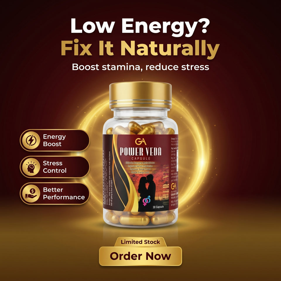 Gramin Ayurveda Power Veda Capsules – Ayurvedic Energy Booster for Men | Supports Stamina, Stress Relief & Performance | Natural Vitality Supplement (30 Capsules)