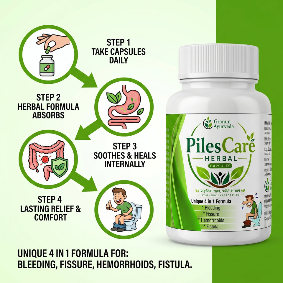 Gramin Ayurveda PilesCare Herbal Capsules – Ayurvedic Relief for Piles, Fissure, Fistula & Bleeding | Natural Digestive & Rectal Support Formula